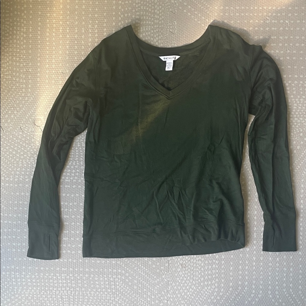 Athleta Deep Green V-Neck Long Sleeve Top
